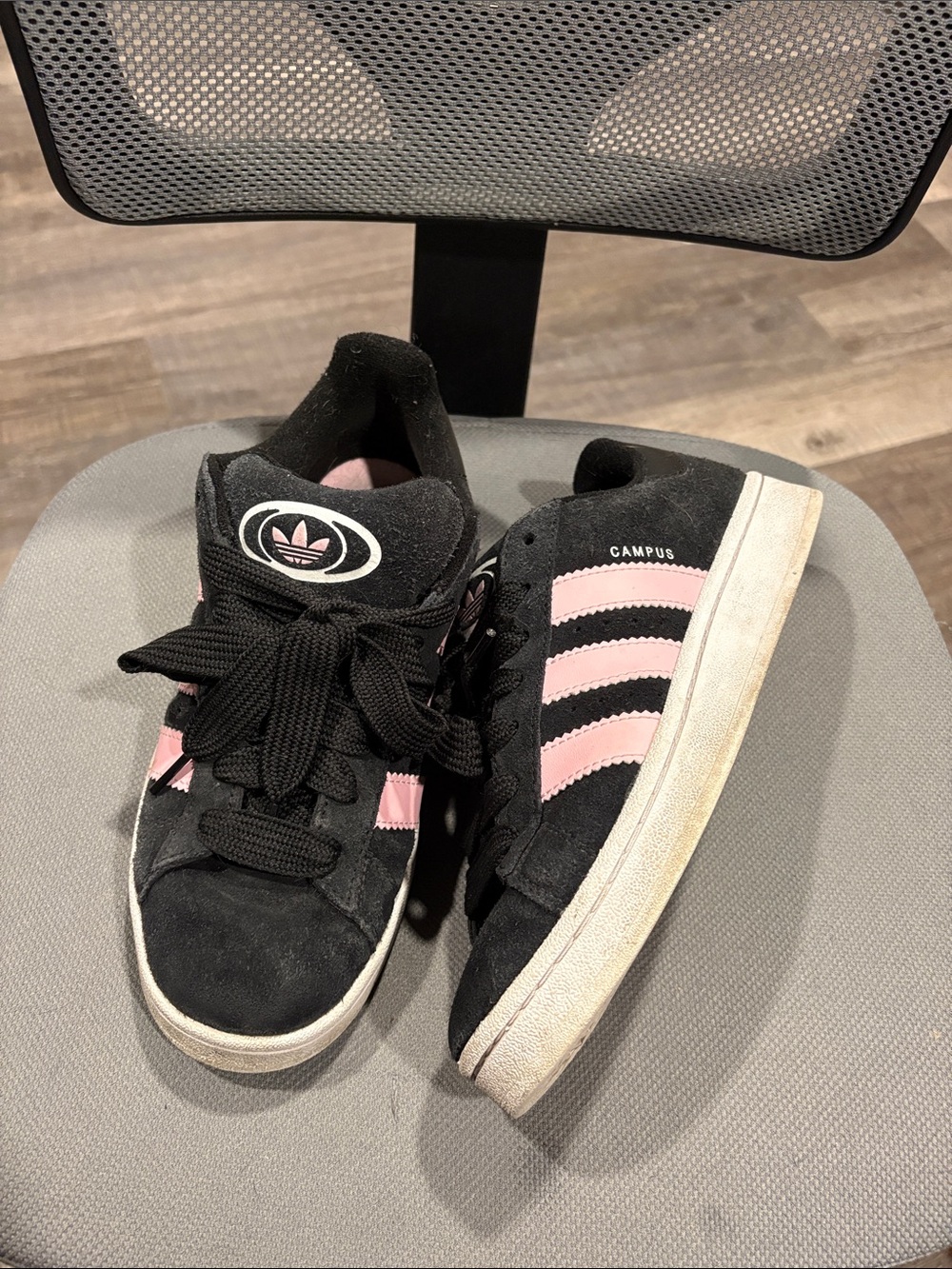 adidas campus Black Suede Sneakers with Pink Stripes